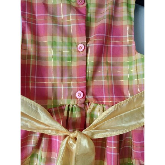 Holiday Editions Plaid Crinoline Dress Sz 7/8 Metallic Sequin Flower Bow Easter - Picture 5 of 6